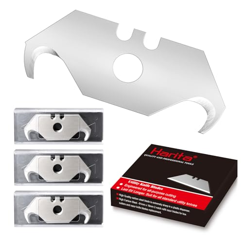 Hook Blades, 30 Pack Hooked Razor Blades, Utility Knife Blades, Box Cutter Blades, High Carbon Steel Standard Size Refill Blades, Heavy Duty SK5 Replacement Blades