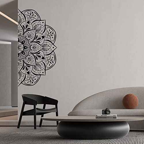 Boho Half Mandala Peel & Stick Wall Decal - Big Indian Flower Wall Sticker, Meditation Wall Art, Removable Headboard Decals for Living Room, Bedroom, Yoga Room
