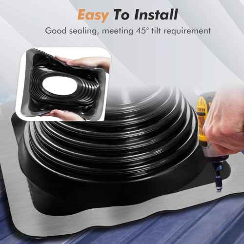 #6 Epdm Metal Roof Vent Boot, Flexible Roofing Boots Fits Pipe Od 4 3/4'' to 10'', Metal Roof Jacks Flashing for Houses Includ Roofing Screws & Hex, Black/ 1 Pcs
