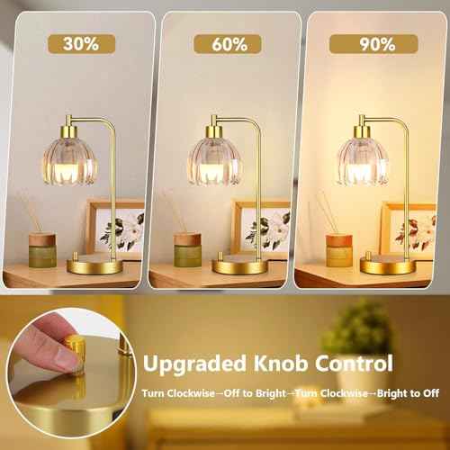 Glass Table Lamp Set of 2,Small Gold Bedside Lamps Dimmable Boho Bedroom Lamp with Tulip Flower Amber Lamp Shade,Vintage Mid Century Modern Mini Nightstand Lamp for Bedroom Living Room