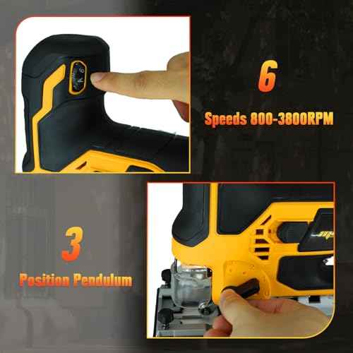 Cordless Jig Saw Compatible with Dewalt 20V MAX Battery (Tool Only), Brushless Orbital Tool w/ 3800 SPM Blade Speed, 6 Variable Speed, Bevel Angle (0¡Æ-45¡Æ), 4 Orbital Settings, LED Light