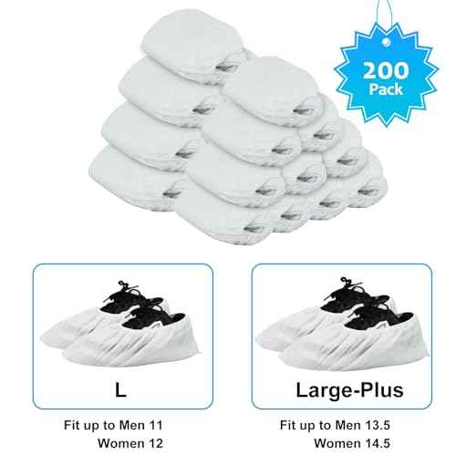 Shoe Covers Disposable 200Pack(100Pairs) White Shoe Booties Cover Non Slip for Home Floors Carpet,fits up to US Women 12 and Men 11