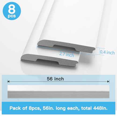 Art3d Wall Baseboard Molding Trim 8-Pack of 56 x 2.6 in., High Impact Polystyrene Skirting Board - Installed with Glue - White