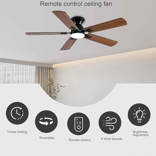 Ceiling Fans with Lights, 52 Inch Low Profile Ceiling Fan with Light and Remote, Flush Mount Ceiling Fan, 3CCT, Dimmable, Noiseless, Ceiling Light Fan for Bedroom, Indoor/Outdoor Use,Brown