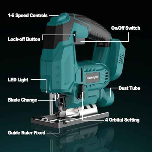 Cordless Jig Saw with Battery & Charger, Jigsaw Tool for Makita 18V Battery, with LED Light, Varible Speed, Bevel Angle (0¡Æ-45¡Æ), 3-Position Orbital Jig Saw for Wood PVC Metal Cutting