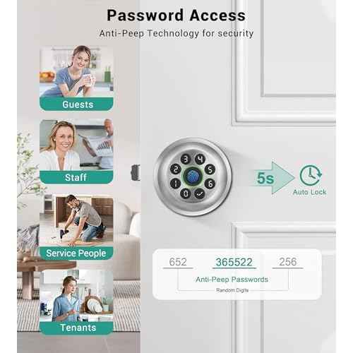 Keypad Smart Door Knob Lock, Fingerprint Keyless Entry Door Lock with Handle for Front Door and Bedroom, Electrionic Biometric Code Door Knob with APP, Auto Lock for Home Office Apartment Garage