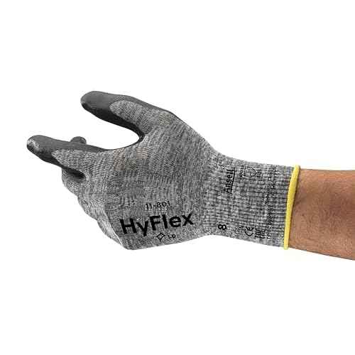 Ansell HyFlex 11-801 Nylon Glove, Black Foam Nitrile Coating, Knit Wrist Cuff, Medium, Size 8 (Pack of 12)