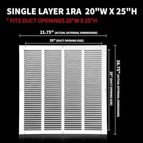 20x25 Air Return Grille(Duct Opening Size),Air Return Vent Cover,Flat Vent Cover,Rejillas De Aire Acondicionado para Casa,Return Air Grilles,Outer Dimensions:21.75"Wx26.75"H(20"Wx25"H, Duct Opening)