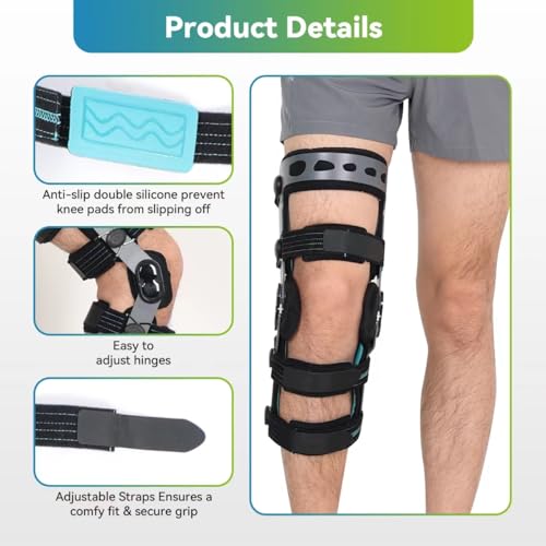 ACL Knee Brace for MCL PCL Meniscus Ligament Sports Injuries, Adjustable Hinged ROM Orthopedic Knee Orthosis for Men & Women (XXL/Right)