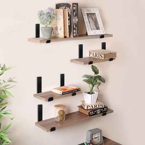 16 Pack - 11.25" L x 6" H x 1.5" W J Lip Shelf Brackets Rustic Farmhouse Iron Wall Floating Shelf Bracket Metal Shelf Bracket Industrial Shelf Supports with Screws Black
