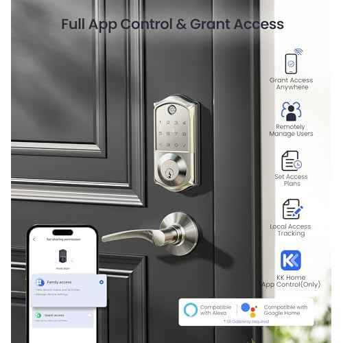 Veise VE017 Fingerprint Smart Door Lock, App Control, 7-in-1 Keyless Entry, Auto Lock, Emergency Power Port, Electronic Touchscreen Keypad, Biometric Smart Locks for Front Door, Satin Nickel