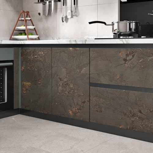 Wallercity Brown Gold Marble Contact Paper for Countertops Marble Wallpaper Matte Counter Contact Paper Waterproof Rock Brown Countertop Peel and Stick for Kitchen Island Table Bathroom 15.8x78.7 Inch