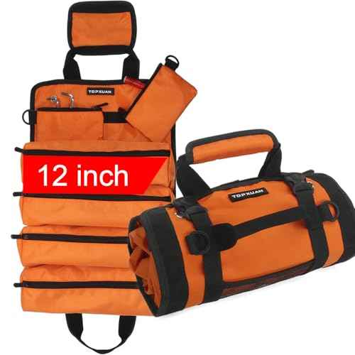 Tool Bag Roll Up 4 Large Zipper pockets 2 detachable pockets for Hand Tools and Small Hardware Organizer Orange Roll Up Tool Bag for Car 13 in