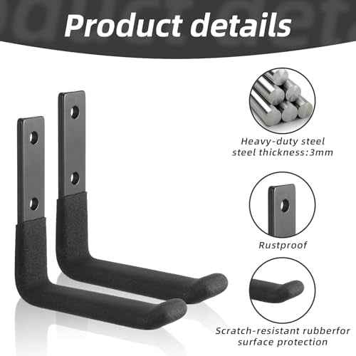 Heavy Duty Ladder Hooks for Garage Wall Storage - 6-Pack Metal J-Hooks, Utility Hangers for Ladder, Shovel, Tools (50 lb Capacity)