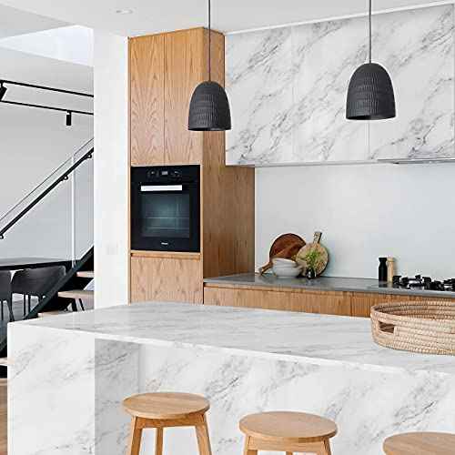 Decotalk Grey White Marble Contact Paper 12 x 120 inch Peel and Stick Countertops Self Adhesive Wallpaper Waterproof Removable Granite Contact Paper for Kitchen Backsplash Cabinets Drawer Liners Thick