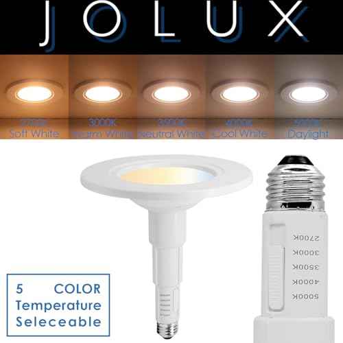 Jolux 5/6 Inch 5CCT Retrofit LED Recessed Lighting 4 Pack, Adjustable 5CCT 2700K-5000K, LED Replacement Can Lights,Dimmable,12=60W, E26 Base, Flat Trim,Easy Retrofit Downlight Installation.
