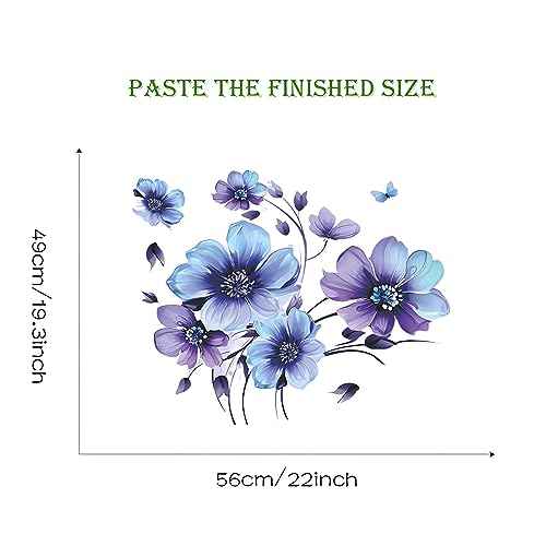 Blue-Purple Ink Daisy Violets Flower Wall Stickers, sacinora Butterfly Floral Art Wall Decals Removable Vinyl Peel and Stick for Living Room Bedroom Nursery Children's Room Decorations