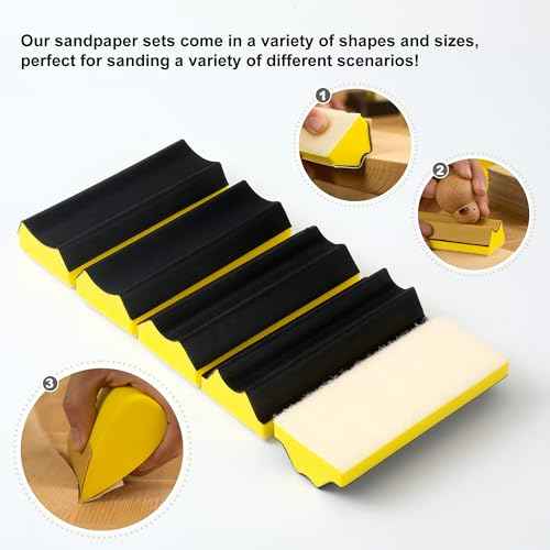 56 PCS Hand Sanding Block Set Include 16 PCS Contoured Profile Sander Block and 40 Sheet Sandpaper Interchangeable Assorted Convex & Concave Shapes Used for Woodworking Furniture, Auto Paint