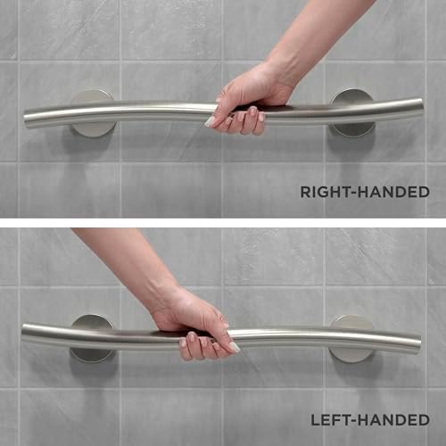 HEALTHCRAFT (2X Pack) Wave Decorative Grab Bars, ADA Compliant Bathroom Safety Bars for Seniors, Wall-Mounted, Supports Up to 500 lbs (Left & Right) (Brushed Stainless Steel, 24 Inch)