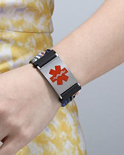 Personalized Sport Medical Alert Bracelets for Women Men - Custom Medical ID Bracelets with Free Engraving - Hook and Loop/Elastic/Stainless Steel/Silicone Watch Wristband Emergency Bracelet