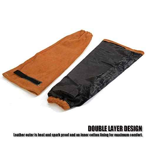 Leather Welding Work Sleeves for Men&Women - Heat&Flame Resistant Arm Protection with Kevlar Stitching and Cotton Lining
