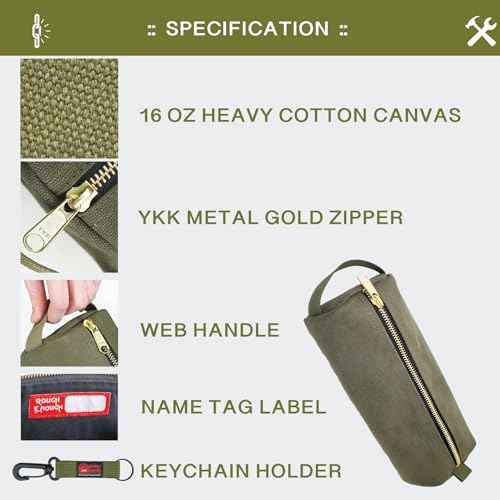 Rough Enough Small Tool Pouch Bag Canvas for Motorcycle Bike Accessories Storage Organizer with Zipper Handle Army Green
