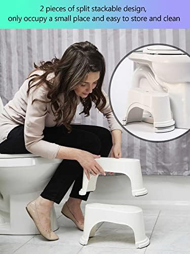 EVRON Toilet Stool 7" Bathroom Squatting Poop Stool for Potty Assistance,Portable Plastic Potty Stool for Adults,Space Saving Storage,Flexible Distance Adjustment Stackable Design(Clear 1 Pairs)