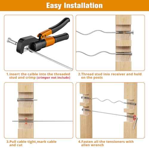 Invisible Cable Railing Kit - 50 Pack 1/8" T316 Stainless Steel Invisible Receiver Swage Stud End for 2"x2" Wood Metal Post - Deck Cable Railing Hardware