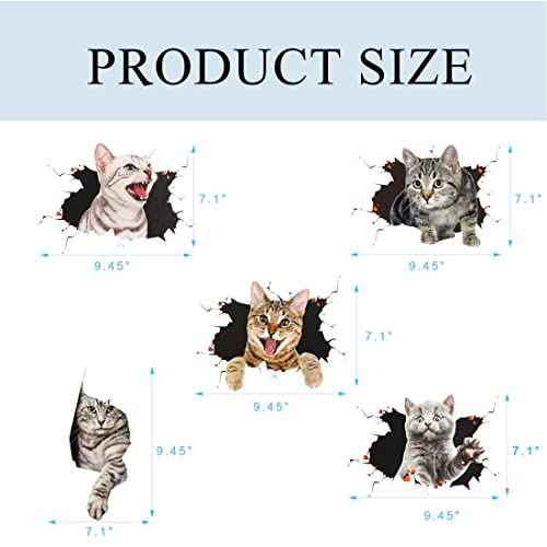 5 Pcs Cat Wall Decals - Wall Stickers for Bedroom, Fridge, Toilet, Car