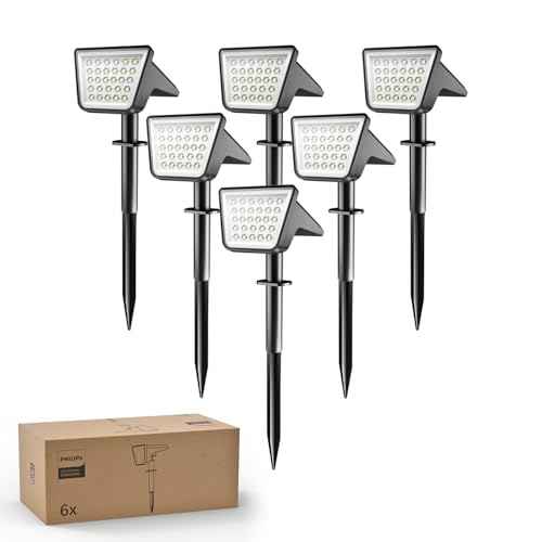 Philips 6 Packs Solar Spot Lights Outdoor Waterproof, 28 LED 7500K Solar Powered Landscape Pathway Lights, Dusk to Dawn Solar Spotlights for Garden, Yard, Lawn, Walkway, Driveway