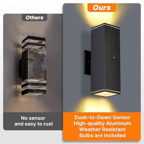 Outdoor Wall Lights 2 Packs,Modern Square Dusk to Dawn Outdoor Porch Light,Integrated LED Cylinder Up Down Lights Aluminum Waterproof Wall Lighting Exterior Light for Porch Patio Garage