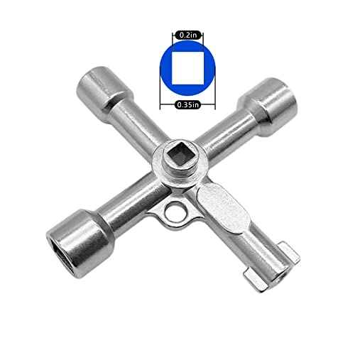 4-Way Multi-Functional Utility Key, 4 in 1 Universal Cross Key Stainless Steel Triangle Square Key for Water Gas Meter Valve Elevator Cabinet (Silver)