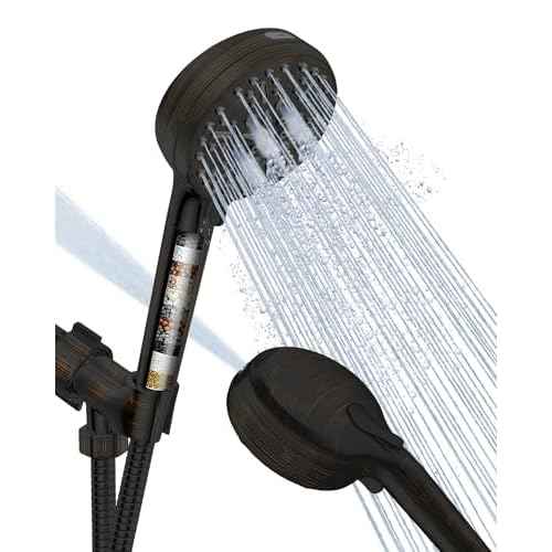 Filtered Shower Head with Handheld Oil Rubbed Bronze, BOWGER 6 Modes High Pressure Shower Heads with Power Wash and Hard Water Filter, Detachable Hand Held Showerhead Set with Extra Long Hose, ORB