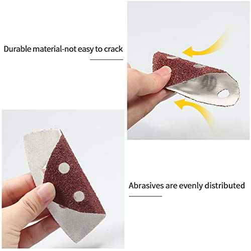 SPEEDWOX 50 Pcs Triangle Sanding Pads Hook and Loop 40 Grit Oscillating Sanding Pad 90mm 6 Holes Fit 3-1/2 Inches Oscillating Multi Tool Detail Sander Sandpaper Triangle Sanding Discs Sanding Tool