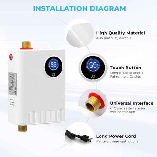 Tankless Water Heater Electric 110V, 3000W Under Sink Instant On Demand Hot Water Heater, Portable Mini Water Heaters with Digital Display for Kitchen Bathroom RV