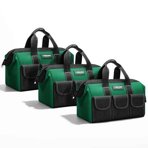 Tool Bags 12 Inch, Oxford Fabric Storage Bags with Large Capacity, 3-Pack, Green and Black