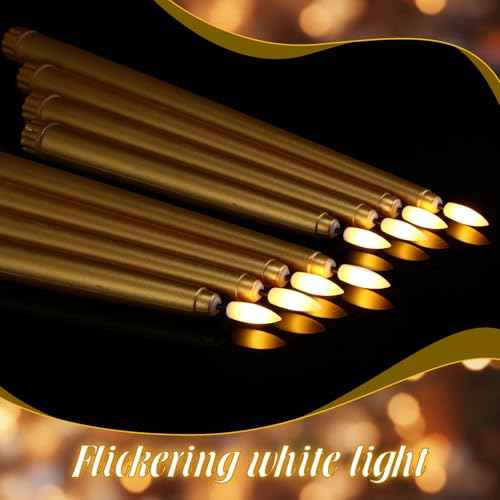 48 Pcs Flameless LED Taper Candles Battery Operated Candles 4 Sizes of 8.5'', 9.65'', 10.83'', 12.8'' Flameless Candlesticks Flickering for Halloween Christmas Church Wedding(Golden)