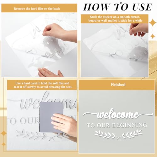 2 Pcs Welcome to Our Wedding Mirror Sign Decals 20 x 11 Vinyl Personalized Mirror Decals Welcome to Our Beginning Marriage Stickers for Wedding Anniversary Ceremony Reception Decorations