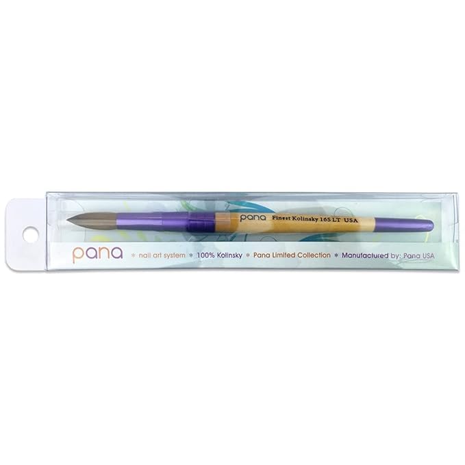 PANA Pure Kolinsky Hair Acrylic Nail Brush - Round Shape Purple Ferrule with Beige Wood Handle (Size 16) - Nail Brush for Acrylic Nail Application, Nail Extension, Manicure Pedicure Salon Beginner and