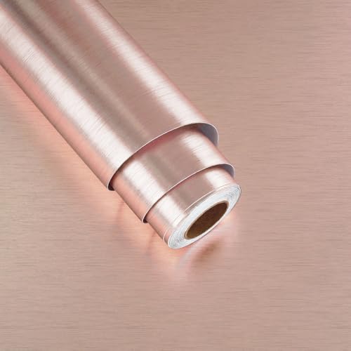 Rose Gold Stainless Steel Contact Paper for Kitchen Pink Metallic Wallpaper Waterproof Brushed Metallic Wall Paper Textured for Kitchen Backsplash Cabinets Countertops Fridge Appliances