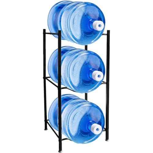 C CRYSTAL LEMON 5-Gallon Water Jug Rack ? 3-Tier Cast Iron Water Bottle Organizer Stand for Kitchen, Pantry & Bar ? Removable Floor Storage Solution