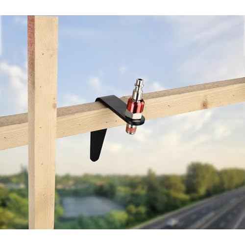 RayMagic Steel Pneumatic Tool Rafter Hook Hanger, Lightweight, Durable,Reusable Metal Organaizer Adjustable Easy Install Hooks With 1/4" Air Tool Swivel Fitting, for Air Nailer, 5-Piece Brass Fitting