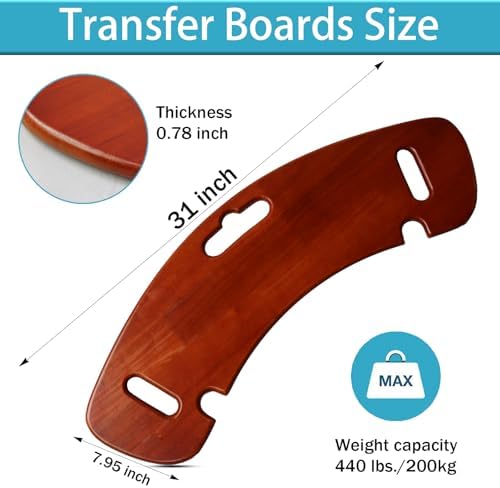 Transfer Board, 31" Heavy Duty Wooden Slide Board for Patient, Elderly, Disabled, Supports 440 Pounds for Transferring to Wheelchair, Chair, Bed, Toilet, Car