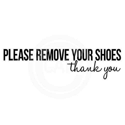 Please remove your shoes..thank you vinyl lettering wall decal (2.5"H x 9.75"L, Black)