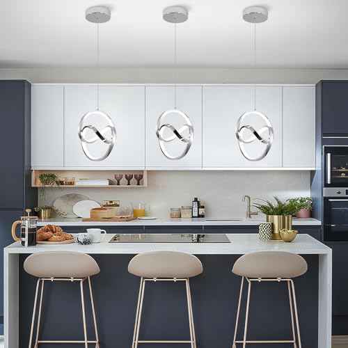 6000K Modern Pendant Light Fixtures, LED Pendant Lights Kitchen Island Lighting Adjustable Height Chrome Hanging Lights for Dining Room Kitchen Bedroom, 1Pack