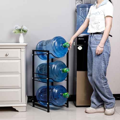 5 Gallon Water Bottle Holder - Keep Your 5-Gallon Jugs Neatly Organized with a 3-Tier Organizer - Perfect for Kitchen, Pantry, Bar - Sturdy Cast Iron Rack for Convenient Water Jug Storage