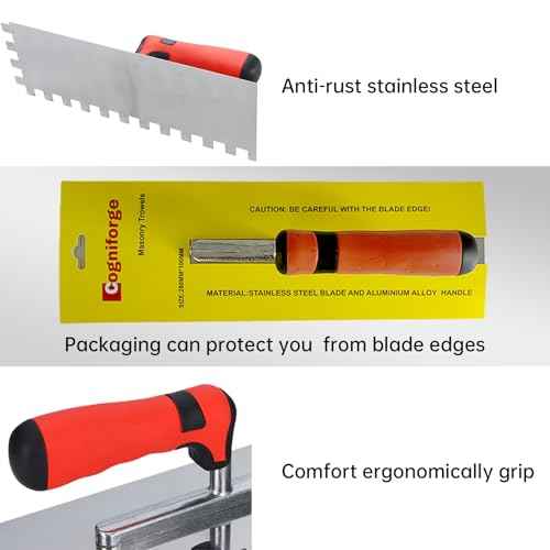 Square Notched Tile Trowel Set, with Rubber Grout Float,Grout Sponge and Work Gloves,Ideal for Masonry Tiling Tools and Flooring Installation