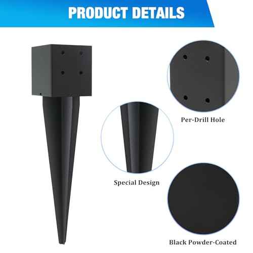 4 Pcs 4"x4" Fence Post Anchor Ground Spike 16"(Actual 3.6"x3.6") Heavy Duty Metal Fence Post Anchor with Black Powder-Coated for Deck,Fence,Porch,Railing,Mailbox