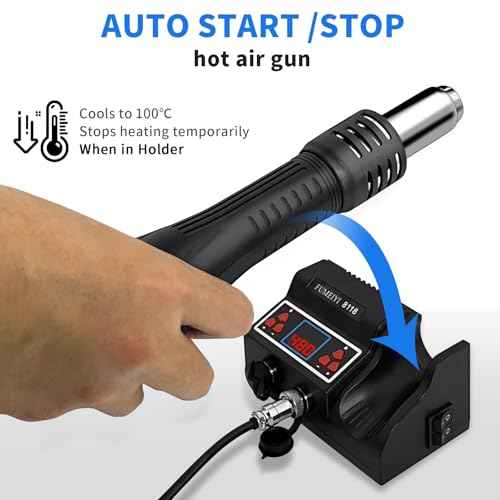 8118 Soldering Station Kit: Includes an 8118 hot air gun, 2 rolls of solder wires, 5 soldering tips, a simple stand, a desoldering pump, and a pair of curved tweezers