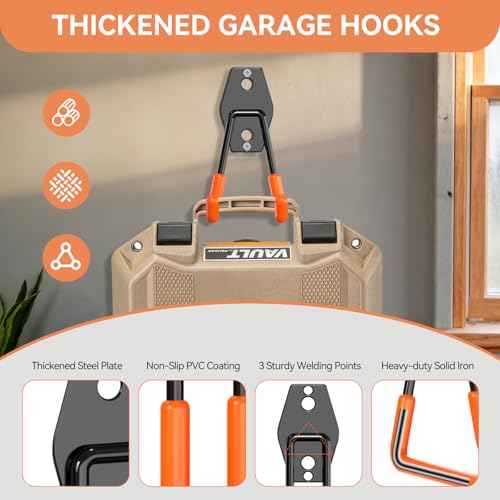 Garage Hooks Heavy Duty Utility Steel Garage Storage Hook Organization Wall Mount Hooks for Hanging Bike, Ladder and Garden Tools (Orange-22)
